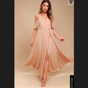 Lulus BLUSH OFF-THE-SHOULDER WRAP MAXI DRESS